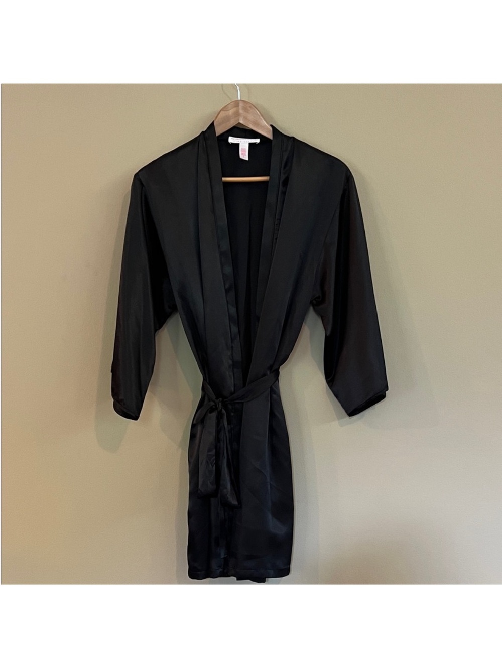 Oscar De La Renta Pink Label Satin Feel Short Robe Black Dressing Gown Large